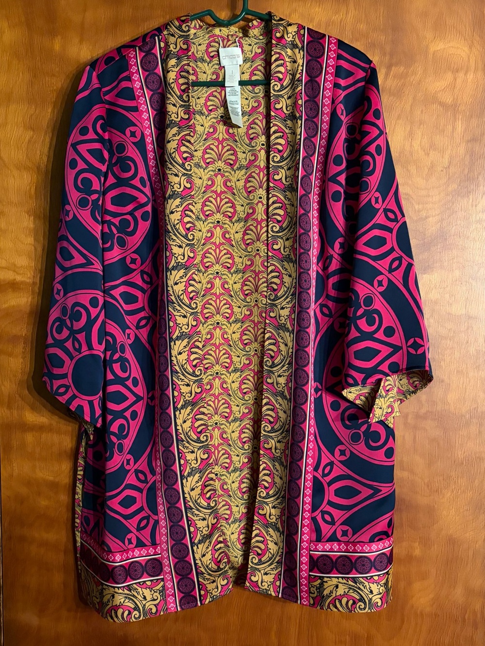 Chico's "Reversible" Printed Kimono 3/4 Sleeve Jacket Multi - Size 1